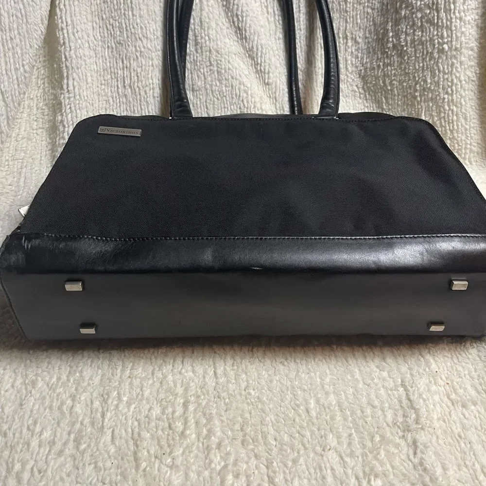 Victorinox Swiss Black Canvas &leather laptop Bag Briefcase silver tone hardware